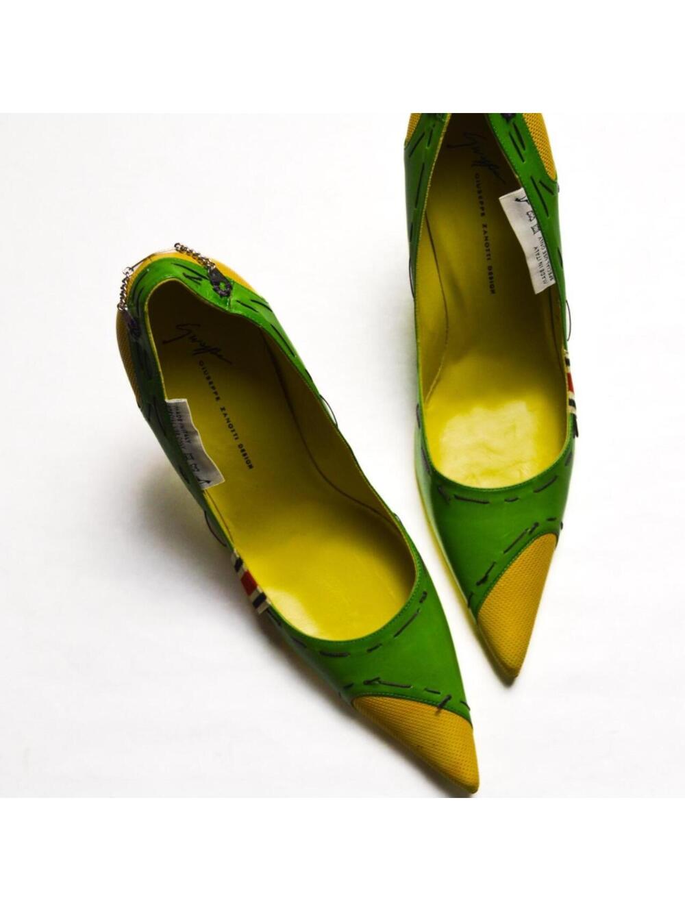 Giuseppe Zanotti Green and Yellow Metal Tagged Heels - Picture 4 of 6